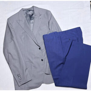 MTM VBC Revenge Super 150s Blazer Suit Jacket Men's 46R Grey Wool Free Pants